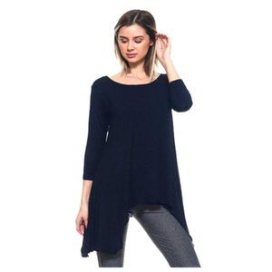 Yelete Knit Asymmetrical Hem Tunic in Navy Blue